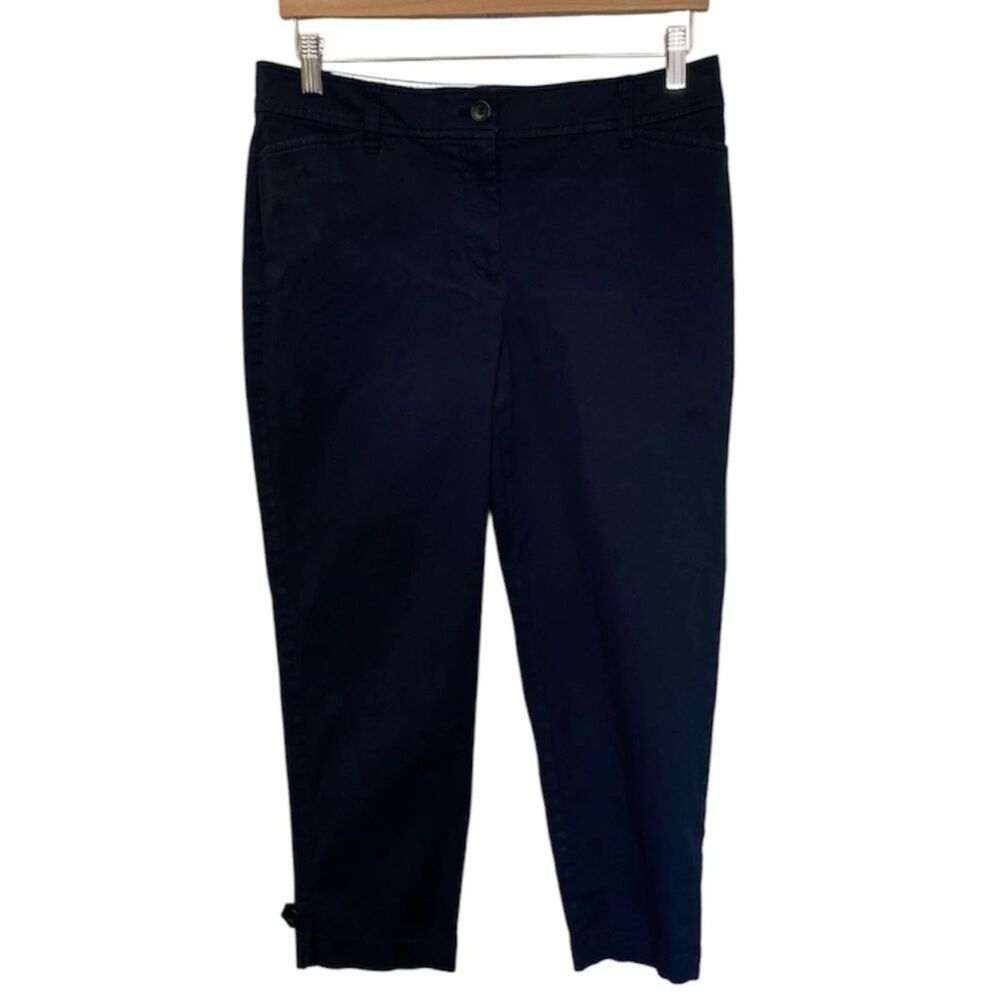Talbots Perfect Crop Pants Women's Size 8 (Fit 32x25) Navy Pockets Mid Rise